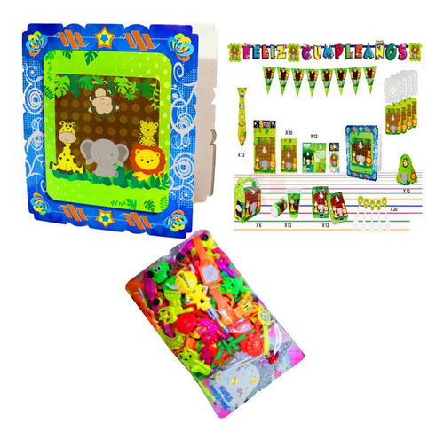 Kit Decoración Piñata Relleno Fiesta Animales Selva X24