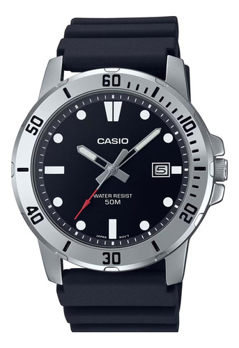 Reloj Para Caballero Casio Mtp-vd01 Color de la correa Negro Color del bisel Plateado Color del fondo Negro