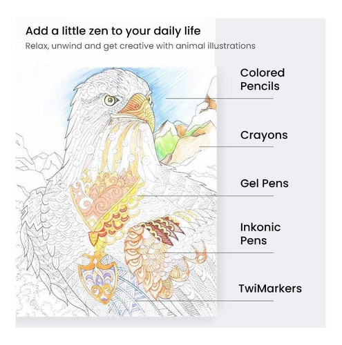 ilustraciones de animales relájate coloreando hojas extraíbles Arteza Libro de colorear para adultos ideal para la ansiedad tamaño libreta de 16,3 x 16,3 cm 72 hojas de 150 g/m² 