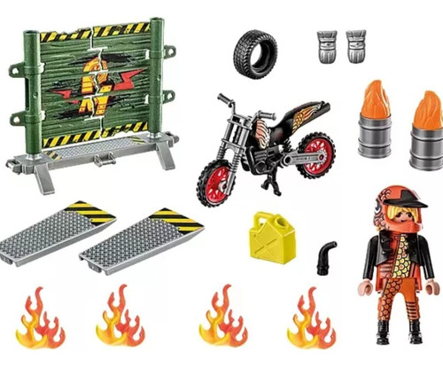 Playmobil Moto Con Pared De Fuego 71256