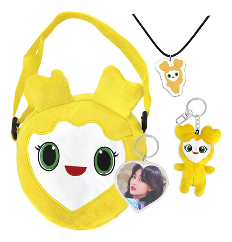 Kit Mochila Crossbody Jihyo Jively Twice K-pop + Llavero Portafoto Corazon Bolsa Lovely Collar Llavero De Peluche Idol Amarillo Jihyo