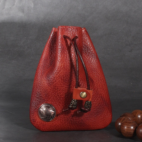 Mini Bolso Con Cordón, Monedero Medieval, De Piel