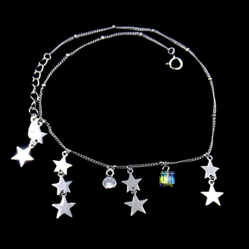 Imagen 2 de 6 de Tobillera De Plata 925 Estrellas Colgantes Y Cubic X Local !