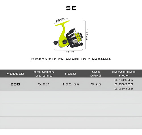 Reel Frontal Beast Se200 Pejerrey Spinning Variada Rio 3 Rul Amarillo Derecho/izquierdo
