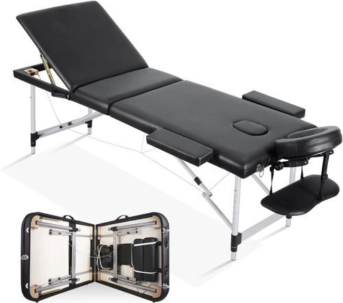 Cama Camilla Para Masajes Portátil Plegable Spa Tattoo Salon Color Negro