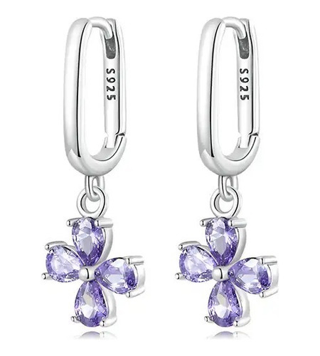 Aretes Colgantes Flor Amatista En Plata 925 Para Mujer 