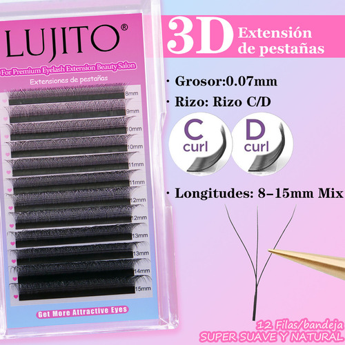 Lujito 3d W Shape Blister Extensiones De Pestañas 0.07mm Mink Salón De Belleza Curvatura C/d
