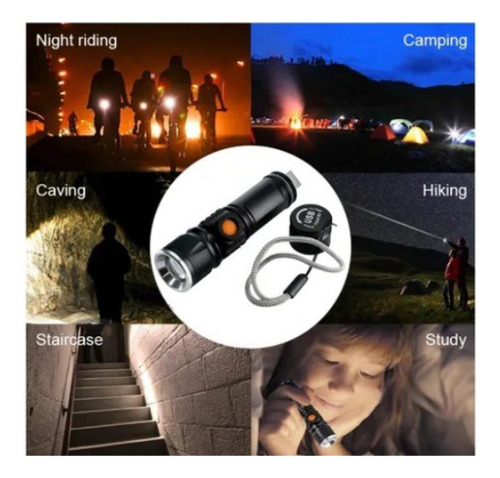 Lanterna Lukton Flashlight Led Tática Usb Recarregável Lanterna Preto Luz Branco