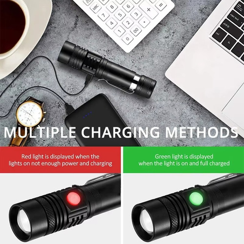 Mini Linterna Led Con Carga Usb, Zoom Telescópico, Luz De Tr