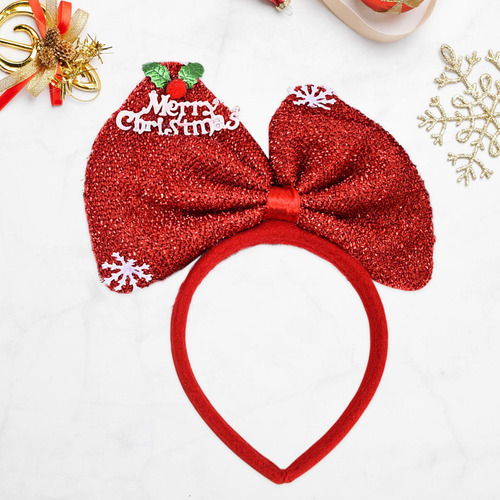Diadema Con Lazo Navideño, Adorno Para La Cabeza Con Rojo