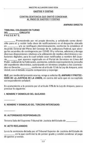Formularios De Amparo Directo En Materia Civil. Recursos, Elementos De La Acción Y Pruebas, Gastos Y Costas, Improcedencia E Inconsistencias En La Sentencia