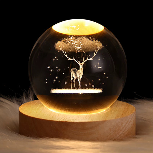 Esfera De Cristal 3d Mini Lámpara Luz Led Para Dormitorio