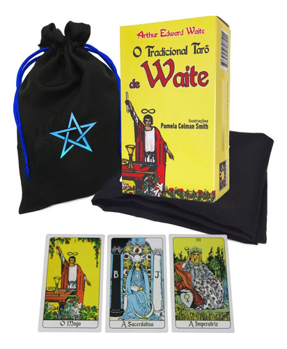 Tarô De Waite 78 Cartas + Toalha Preta + Saquinho Pentagrama