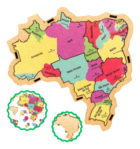 Mapa Brasil Brinquedo Quebra Cabeça Pedagógico 21x21cm