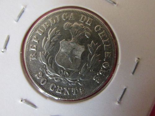 Moneda Chile 20 Centavos Plata Año 1892 / 82 Remarque Rara (Usado)