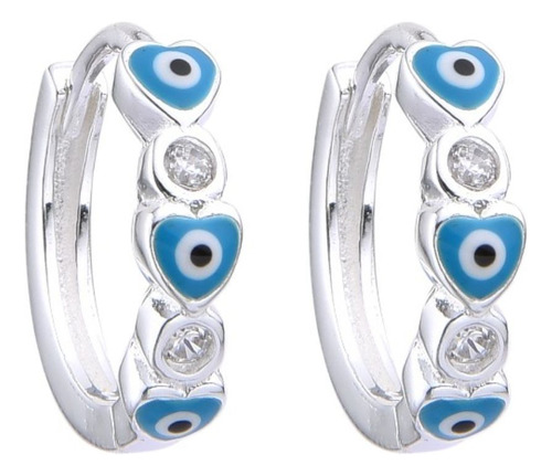 Aros Combinados Ojo Celeste 13mm De Plata 925