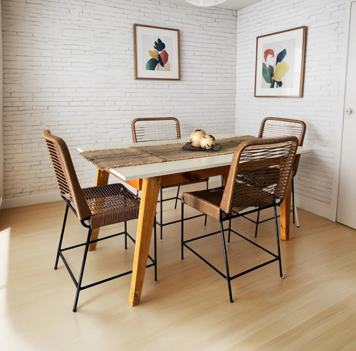 Juego Comedor Nórdico Mesa Escandinava 120 + 4 Sillas Tulum Blanco