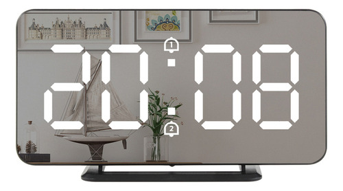 Led Digital Reloj Despertador Superficie Espejo Grande Hora