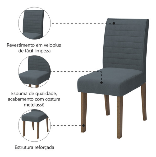 Conjunto com 4 Cadeiras Estofada Sala de Jantar Onix Creta Cedro Grafite Dobuê
