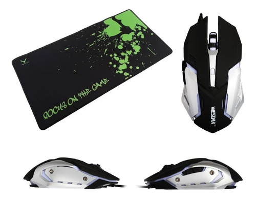 Combo Mouse Y Mousepad Gamer Verde/negro - Wesdar - Signetic