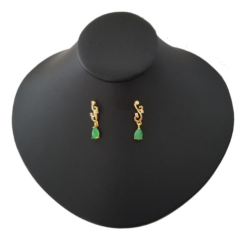 Aretes Para Mujer Cristal Color Jade Joya Acero Dorado