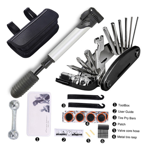 Kit De Reparo De Bicicletas Patch, Bolsa Portátil, Chave Sól