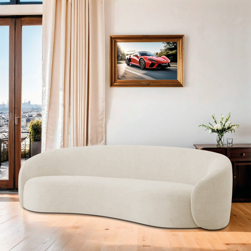 Sofá 3 Lugares 180cm Orgânico Luxo Recepção Amore Bouclé Cor Bege