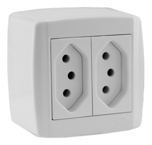 Conjunto 2 Tomada Sobrepor 10a 250v Monobloco - Ilumi 84120 Cor Branco