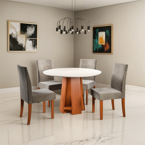 Conjunto Sala De Jantar 1 Mesa Redonda Com 4 Cadeiras Wt
