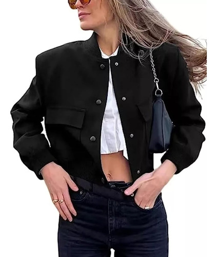 Chaqueta Bomber Urbana Corta De Color Liso Para Mujer