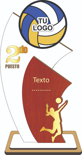 Trofeos De Voley Mdf 40cm, 30cm, 25cm Pack 36 Unidades Blanco Y Cedro