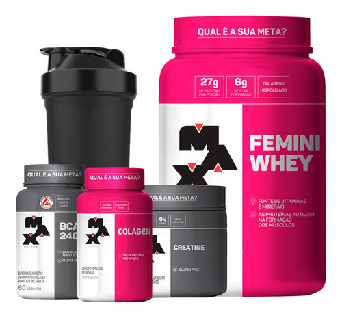 Kit Feminino Whey + Bcaa + Creatina + Colágeno Max Titanium