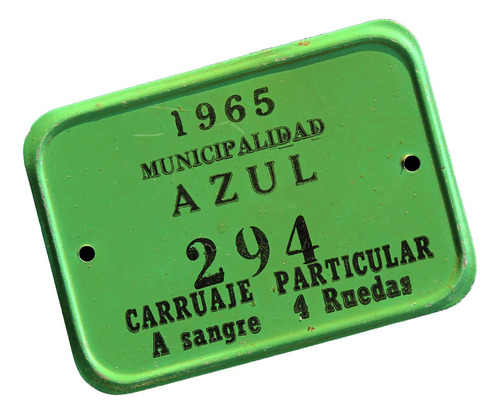 ¬¬ Placa Patente Argentina Carruaje A Sangre Año 1965 Zp
