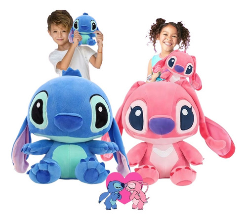 2 Peluches De Stitch Y Ángel De 35 Cm.