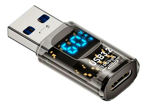 Adaptador Tipo C A Usb 3.2 - Carga Rápida Y Medidor De Watts Gris Transparente