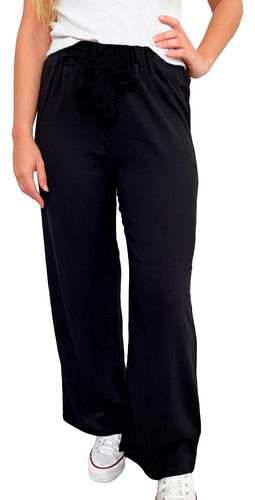 Customs Ba Pantalon Palazzo Mujer Lino Con Lazo Tiro Alto 2