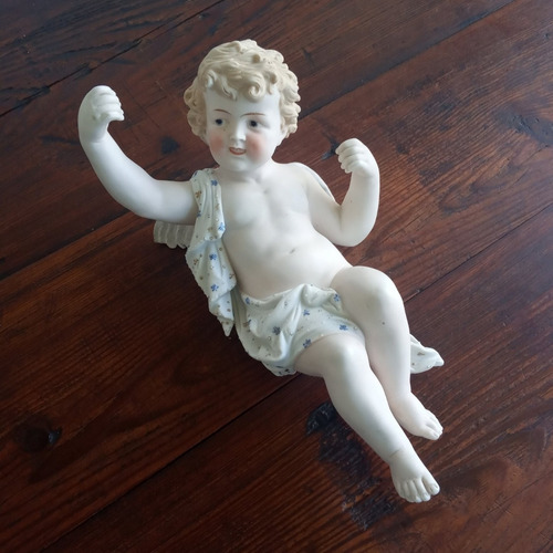 Angel, Querubin De Ceramica Antiguo, Pintado A Mano