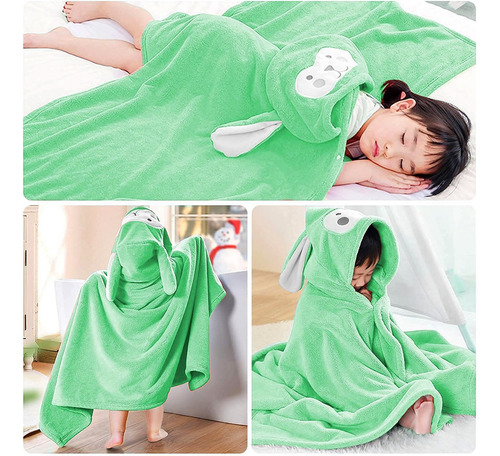 Toalla De Baño Con Capucha De Dibujos Animados Para Niños Verde