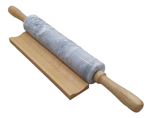 Imagem 7 de 7 de Rolo Massas Em Mármore Branco Base Bambu 25 Cm/45 Cm -1,49kg