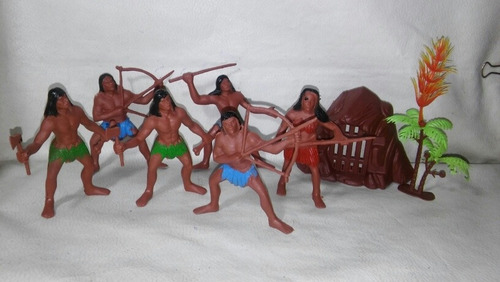 Lote De 6 Indios Primitivos Mas Acce. 8 Cm. Alto Promedio