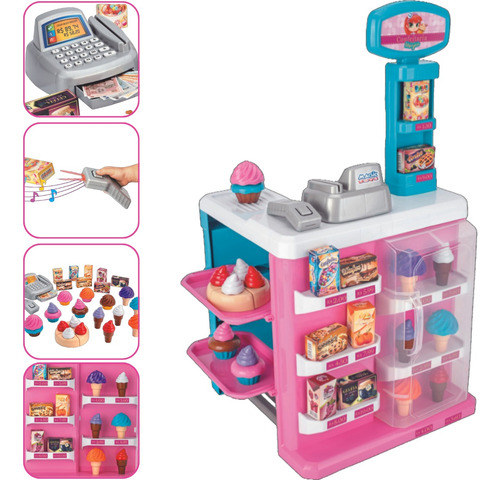 Mini Confeitaria Infantil Com Caixa Registradora E Acessório Rosa