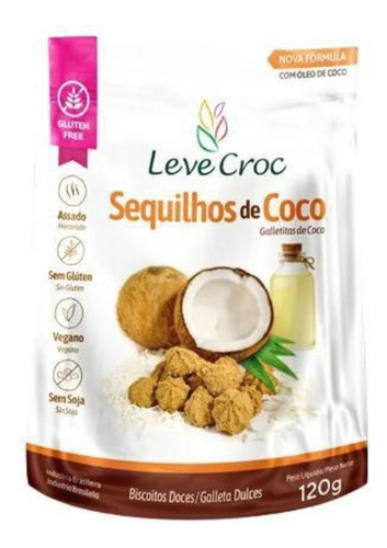 Kit 2x: Biscoito Sequilho Coco Sem Glúten Leve Crock 120g