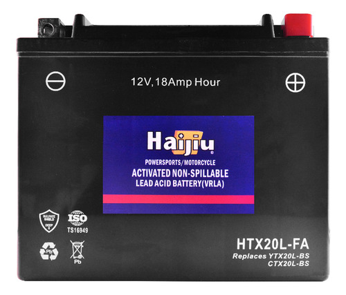 Batería Moto Haijiu Htx20l-fa Agm  Gel Libre Mantenimiento