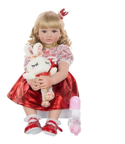 Boneca Bebê Reborn Linda Loira Cacheada 60cm Pronta Entrega