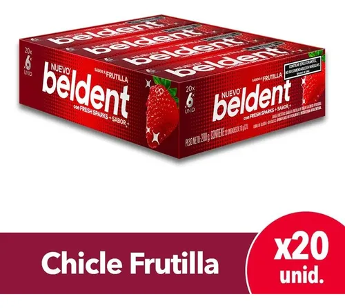 Chicles Beldent Frutilla 20u X 10g - Sin Gluten Ni Azúcar