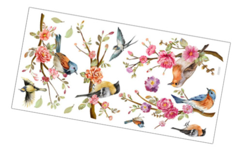 Para Ventana Con Diseño De Ramas De Pájaros De Primavera Y