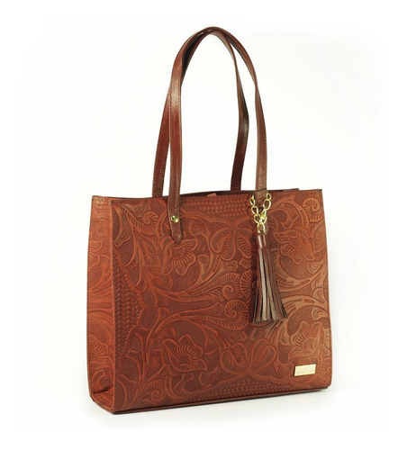 Imagen 1 de 6 de Bolsa De Piel Con Grabado Tipo Cincelado Asa Ajustable Bolso