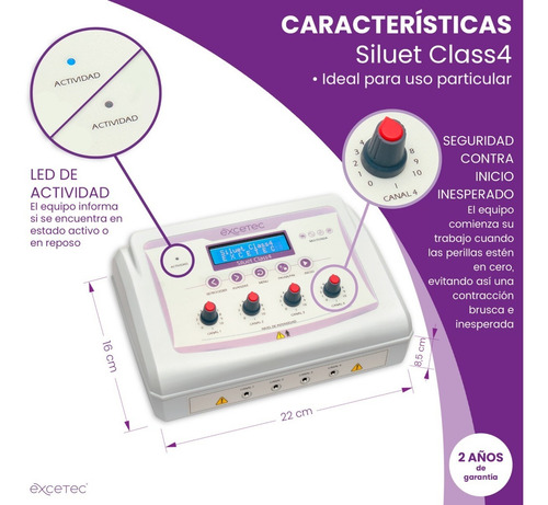 Electroestimulador Excetec Class4 -8 Electrodos Multionda