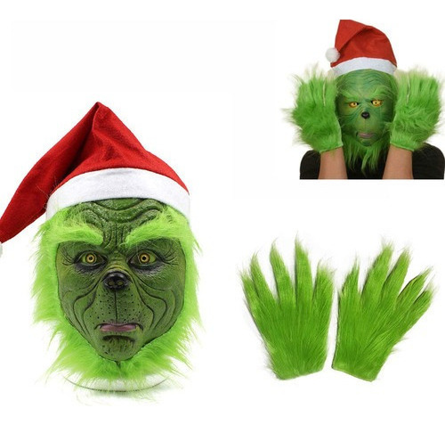 1 Disfraz De Navidad Máscara Grinch Verde+guantes Disfraz