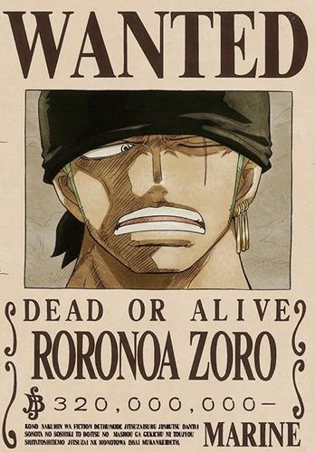 Poster Roronoa Zoro One Piece Wanted Bolsa Individua Reused